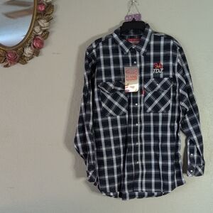 Men's Blue and White Plaid Casual Shirt